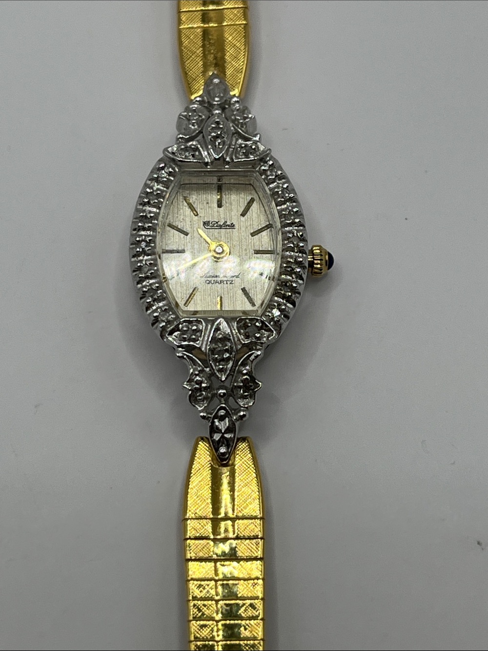 Dufonte Lucien PicLadies 17mm watch Gold Tone Diamond & Dark Blue Ruby Bezel - Picture 2 of 14
